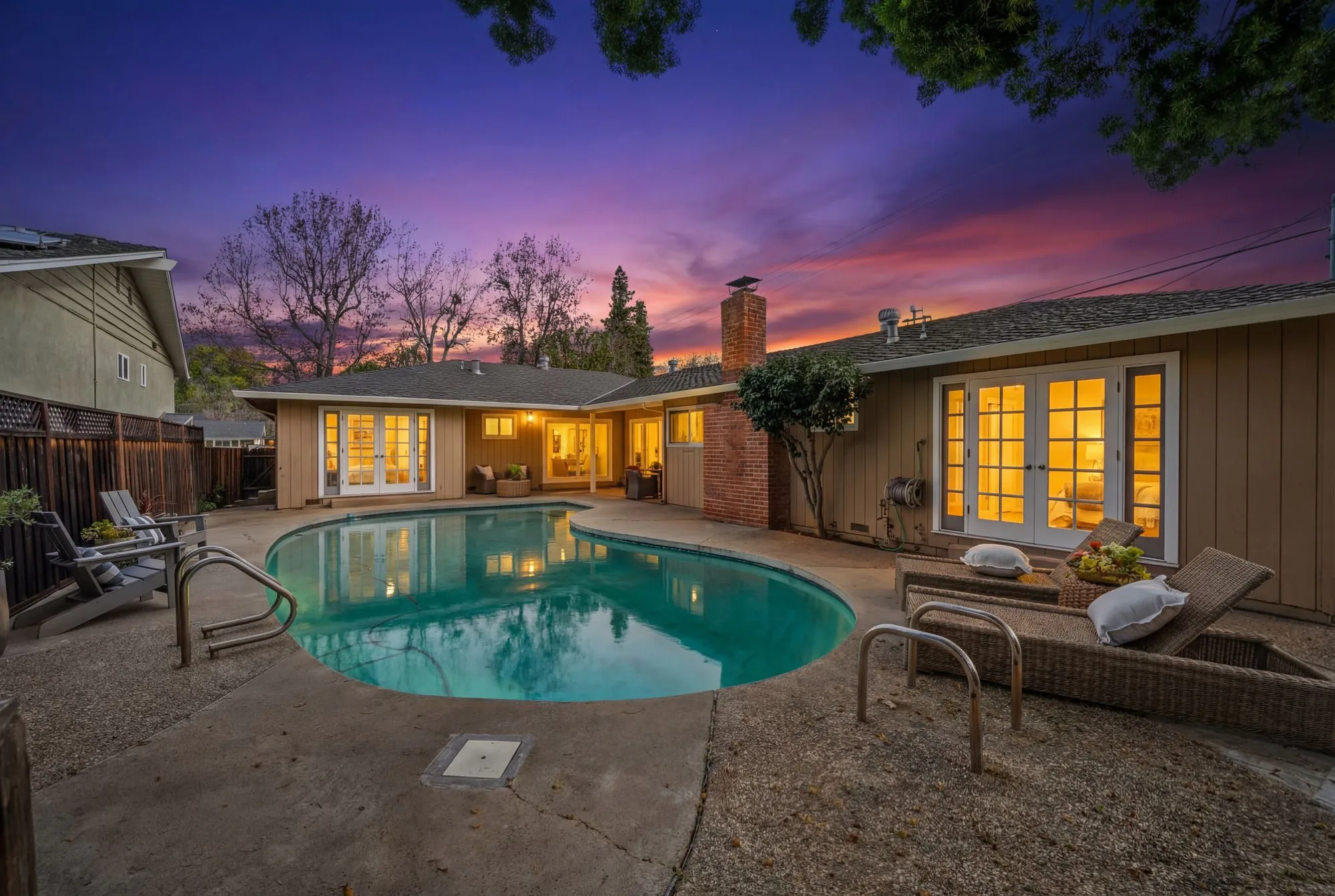 The pool at 1259 North Central Avenue, San Jose, at dusk